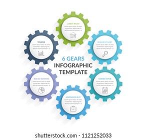 Circle Diagram With Six Gears, Vector Eps10 Illustration