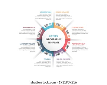 Circle diagram template with eight steps or options, infographic template for web, business, presentations, vector eps10 illustration