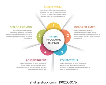 Circle diagram template with five steps or options, infographic template for web, business, presentations, vector eps10 illustration