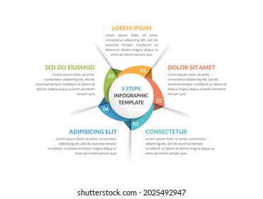 Circle diagram template with five steps or options, process chart, vector eps10 illustration