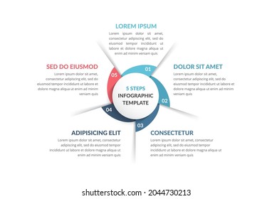 Circle diagram template with five steps or options, process chart, vector eps10 illustration