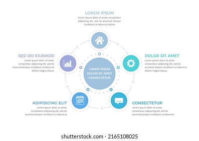 Circle diagram template with five steps or options, process infographics, vector eps10 illustration