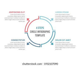 Plantilla de diagrama de círculo con cuatro elementos, plantilla de infografía para web, negocios, presentaciones, vectores eps10 ilustración