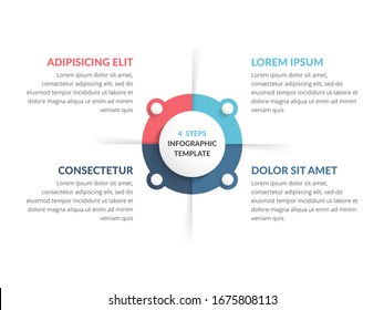 Plantilla de diagrama circular con cuatro pasos o opciones, plantilla infográfica para web, negocios, presentaciones, vectoriales10 ilustración