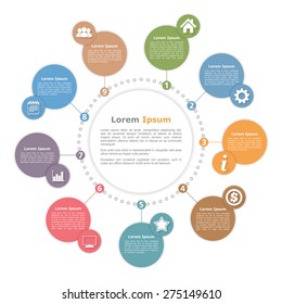 Circle Diagram Template With Place For Your Text And Icons, Vector Eps10 Illustration