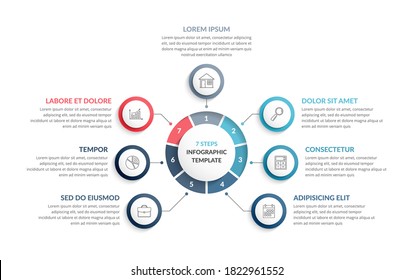 Circle diagram template with seven steps or options, process chart, infographic template for web, bsuiness, presentations, vector eps10 illustration