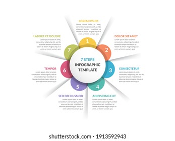 Vorlage für Schaltpläne mit sieben Schritten oder Optionen, Infografik-Vorlage für Web, Business, Präsentationen, Vektoreps10 Illustration