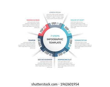 Plantilla de diagrama de círculo con siete pasos u opciones, plantilla de infografía para web, negocios, presentaciones, eps10 ilustración