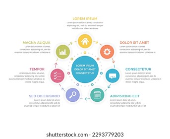 Circle diagram template with seven steps or options, process infographics, vector eps10 illustration