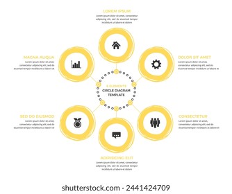 Circle diagram template with six hand drawn circles, infographic template, vector eps10 illustration