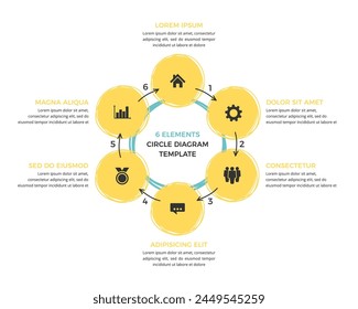 Circle diagram template with six hand drawn circles and arrows, infographic template, vector eps10 illustration