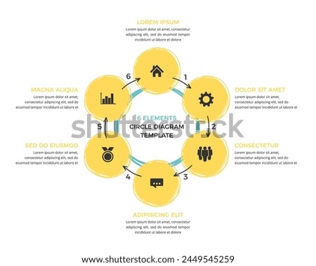 Circle diagram template with six hand drawn circles and arrows, infographic template, vector eps10 illustration