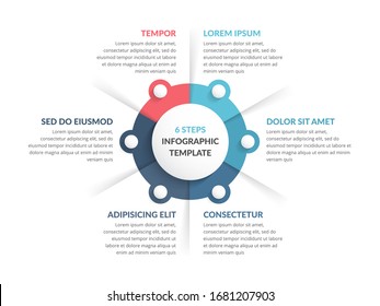 Circle diagram template with six steps or options, infographic template for web, business, presentations, vector eps10 illustration