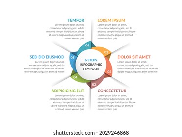 Circle diagram template with six steps or options, process chart, vector eps10 illustration