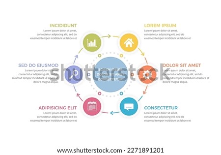 Circle diagram template with six steps or options, process infographics, vector eps10 illustration