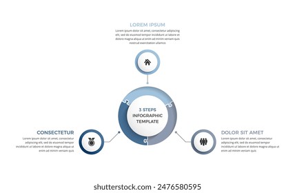 Plantilla de diagrama de círculo tres Elementos, Plantilla infográfica, visualización de proceso, ilustración eps10 de Vector