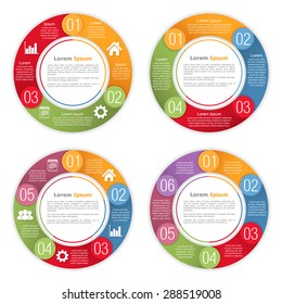 Circle diagram template with three, four, five and six steps or options, vector eps10 illustration
