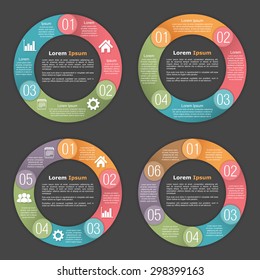 Circle diagram template with three, four, five and six steps or options, vector eps10 illustration