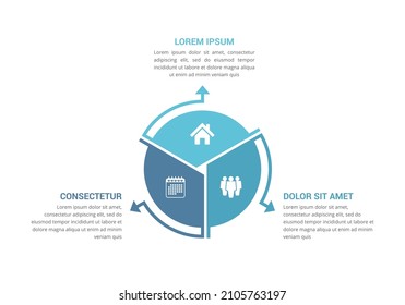 Circle diagram template with three steps or options, process infographics, vector eps10 illustration