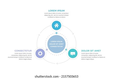 Plantilla de diagrama de círculo con tres pasos u opciones, infografía de procesos, ilustración de eps10 vectoriales