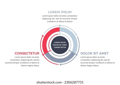 Plantilla de diagrama de círculo con tres pasos u opciones, infografía de procesos, ilustración de eps10 vectoriales