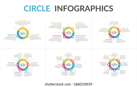 Conjunto de plantillas de diagrama de círculo - 3, 4, 5, 6, 7 y 8 elementos, infografía de círculo, eps10 ilustración