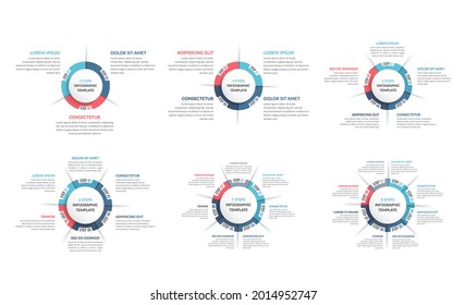 Circle diagram templates set - 3, 4, 5, 6, 7 and 8 elements, circle infographics, vector eps10 illustration