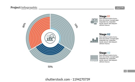 Circle diagram of three stages template. Business data. Graph, chart, design. Creative concept for infographic, report. Can be used for topics like statistics, finances, banking