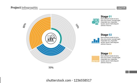 Circle diagram of three stages template. Business data. Graph, chart, design. Creative concept for infographic, report. Can be used for topics like statistics, finances, banking