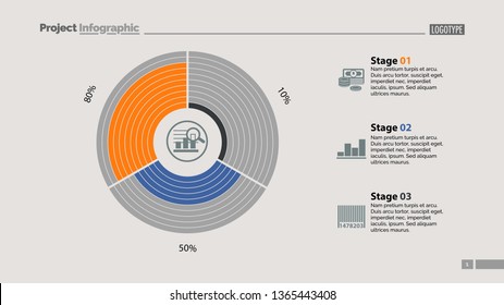 Circle diagram of three stages template. Business data. Graph, chart, design. Creative concept for infographic, report. Can be used for topics like statistics, finances, banking