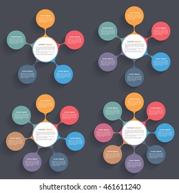 Circle diagrams with five, six, seven and eight elements, flow chart, business infographics, vector eps10 illustration