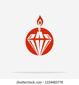circle diamond candle fire logo design vector template