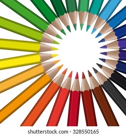 circle of different colored pencils with empty center point