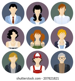 Circle different people icons set in flat style
