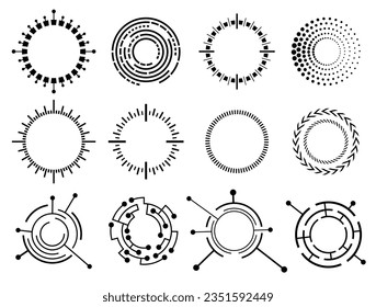 Circle Digital Technology. Abstrakter Techno-Kreis. Futuristische elektronische Schalttafel Symbol. Konzept der Kommunikation und High-Tech-Computer-Digitaltechnik. Logo-Design-Vorlage. Symbolsatz