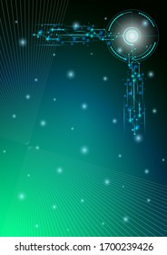 Circle digital technology decorative design in simple style with circuit board lines on dark blue color background. High tech computer, science technology. Abstract futuristic communication concept. P