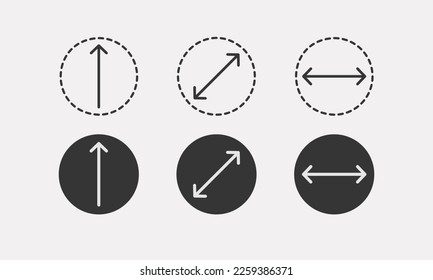 Circle dimension, arrows of round area. Measure of place with length and width . Vector illustration 