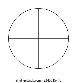 Circle divided in 4 segments. Pizza or pie round shape cut in equal slices. Outline style. Simple chart.