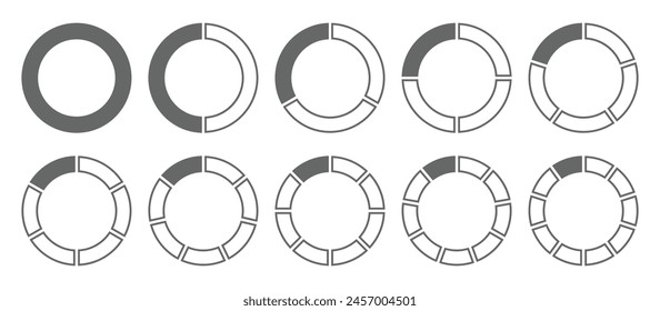 Circle divided diagram set. Graph icon pie shape section chart. Segment circle round vector divide infographic vector illustration.