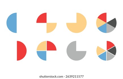 Circle divided diagram set. Graph icon pie shape section chart.