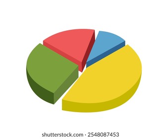 The circle is divided into 4 parts. Percentage parts. Vector simple color flat illustration.