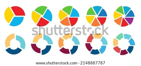 Circle divided into equal segments shifted slightly off centre - version with three to seven pieces, can be used as infographics element