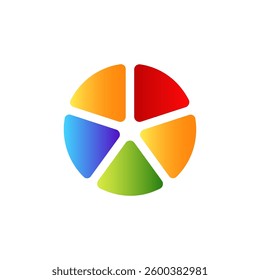 A circle divided into five segments, each featuring a unique color, creating a vibrant rainbow effect.