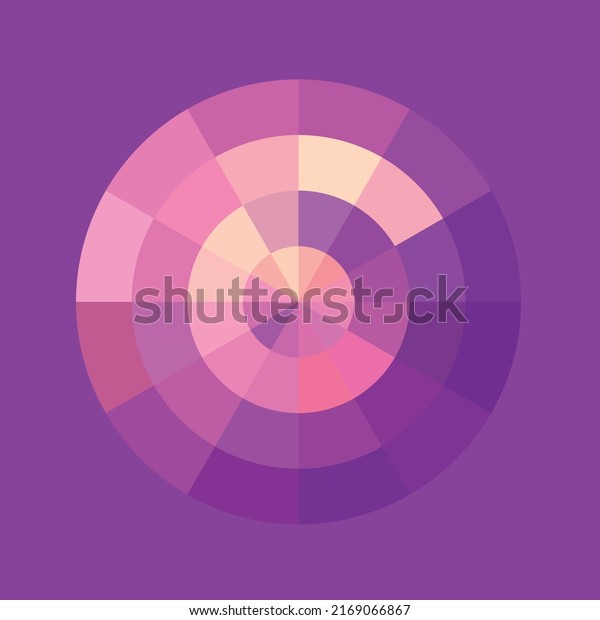 Circle divided into purple sectors. Abstract geometric\
poster background. Circular shape banner. Mosaic pattern design.\
Vector illustration. 