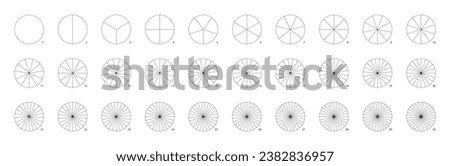 Circle divided into sectors or parts. Pie chart math infographics to show fraction, division, percentage of segments. Equal pizza pieces or slices