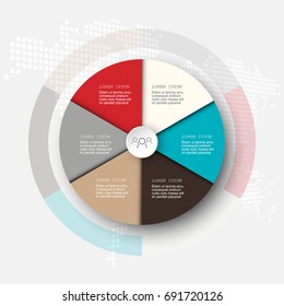 The circle is divided into six parts.Abstract business infographics.Abstract map of the world in the future.