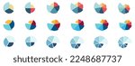Circle divided into three to eight  parts, each slice larger than previous, simple pie chart infographics element