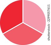 Circle divided into three equal segments. One third fraction circle vector illustration isolated on white background.