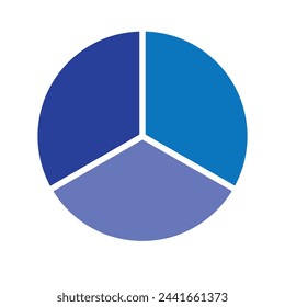 Circle divided into three equal parts for studying fractions, pie chart, education, exact sciences, mathematics.