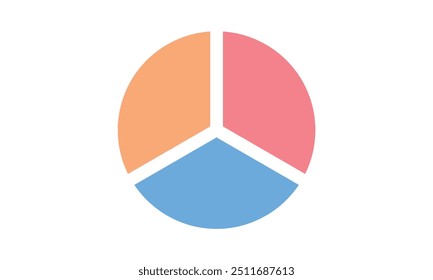 Circle divided into three equal segments. Three parts fraction circle.